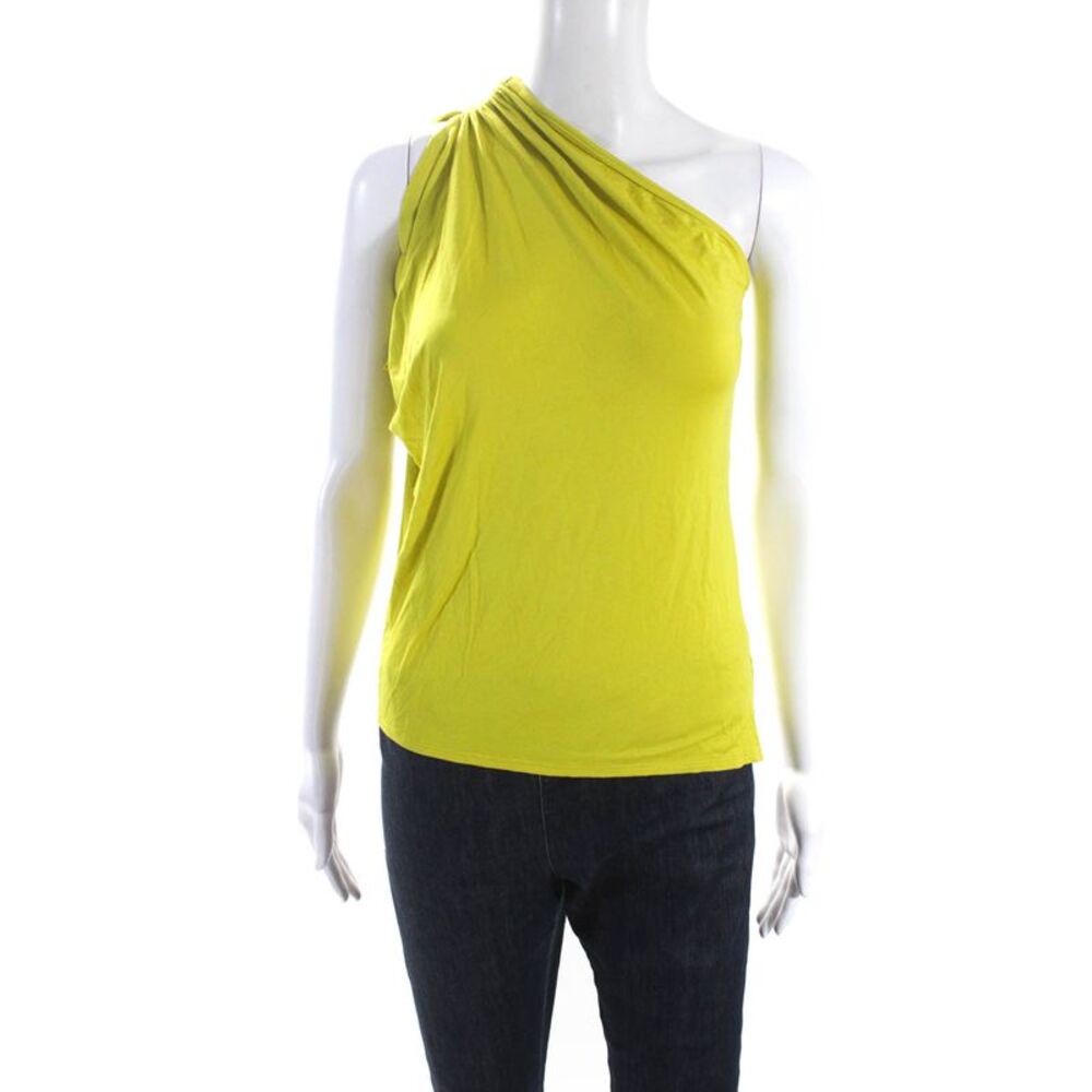 Trina Turk Womens Jersey Knit One Shoulder Draped Blouse Top Lime